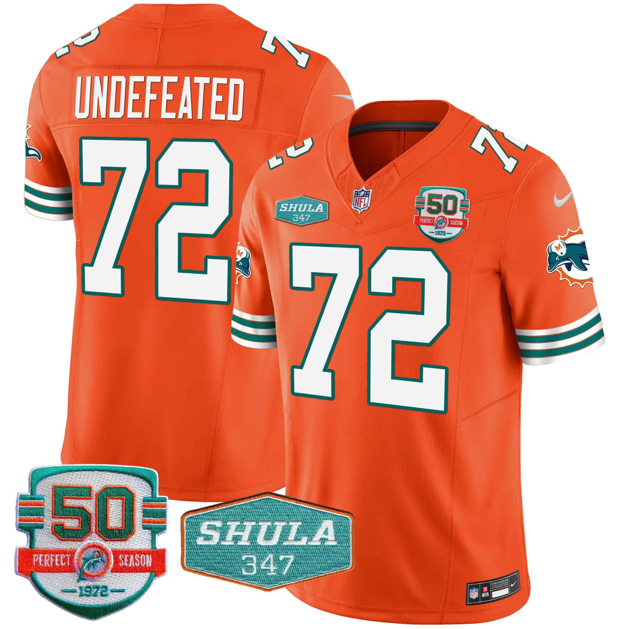Men Miami Dolphins 72 Undefeated Orange 2024 Nike Throwback Shula 347 Patch Vapor NFL Jersey